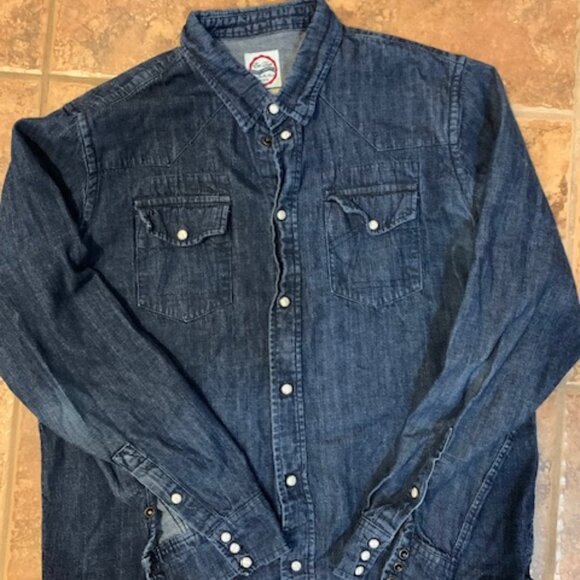 Eat Dust mens snap front and pocket denim shirt - Picture 1 of 2